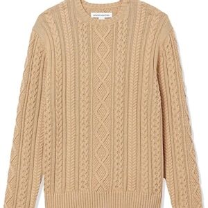 Men's Beige Cable Crewneck Knit Sweater